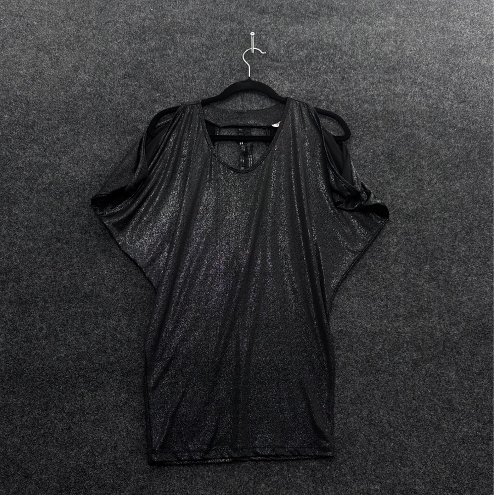 Penelope Project Black Metallic Shimmer Cold Shoulder Studded Back Tunic Top